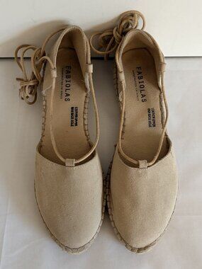 FABIOLAS Made In Spain Suede Espadrilles Ankle Wrap Tie Sandals Shoes 41/ US 10